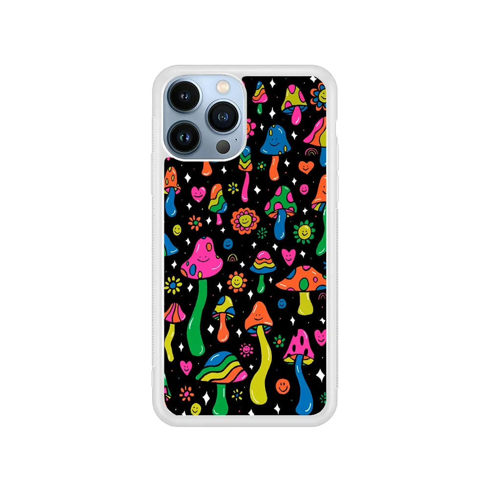 Various Mushrooms Smile Colorful iPhone 13 Pro Case-Rubber / White (2D Case)-Xtracase
