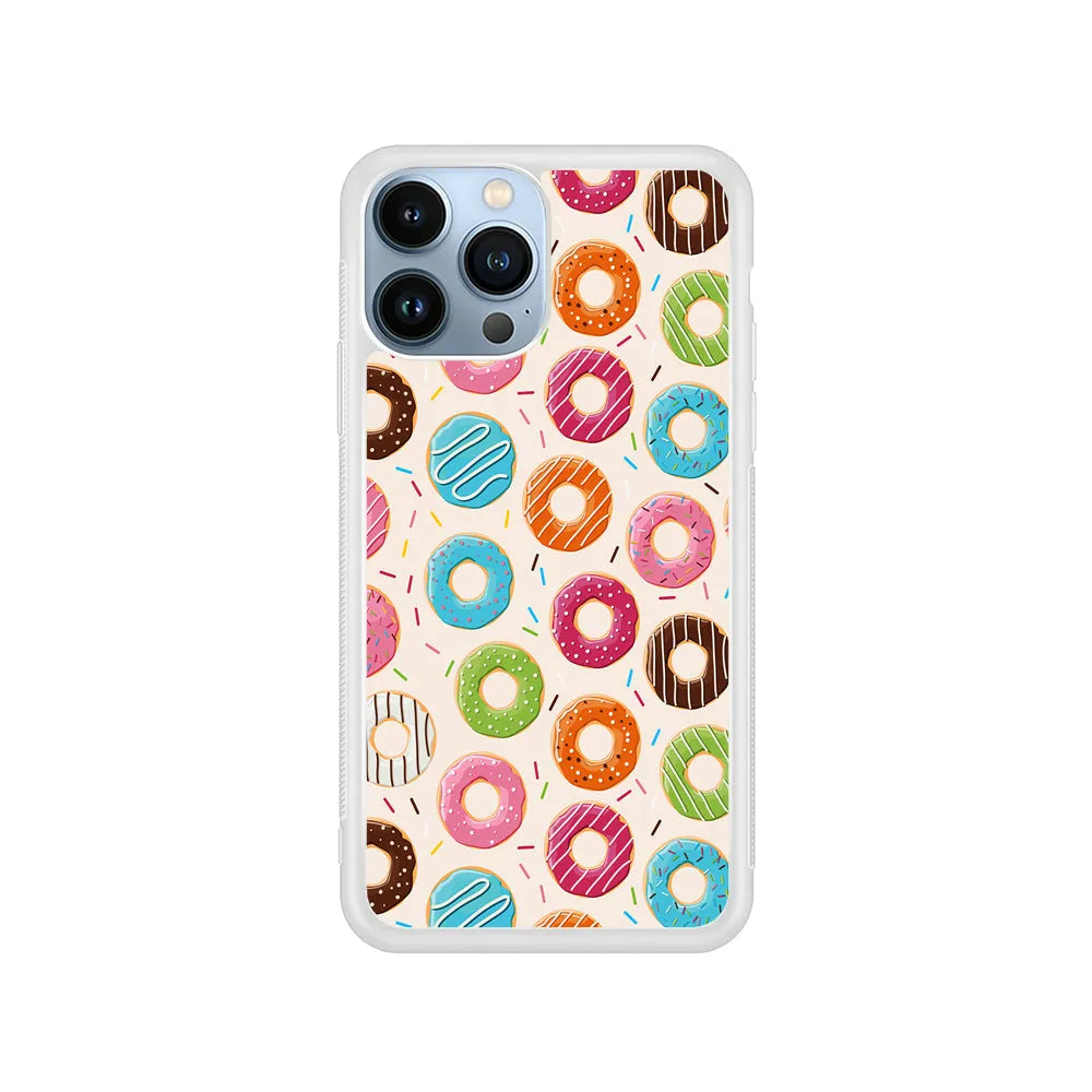 Various Sweet Cute Donuts iPhone 13 Pro Max Case-Rubber / White (2D Case)-Xtracase