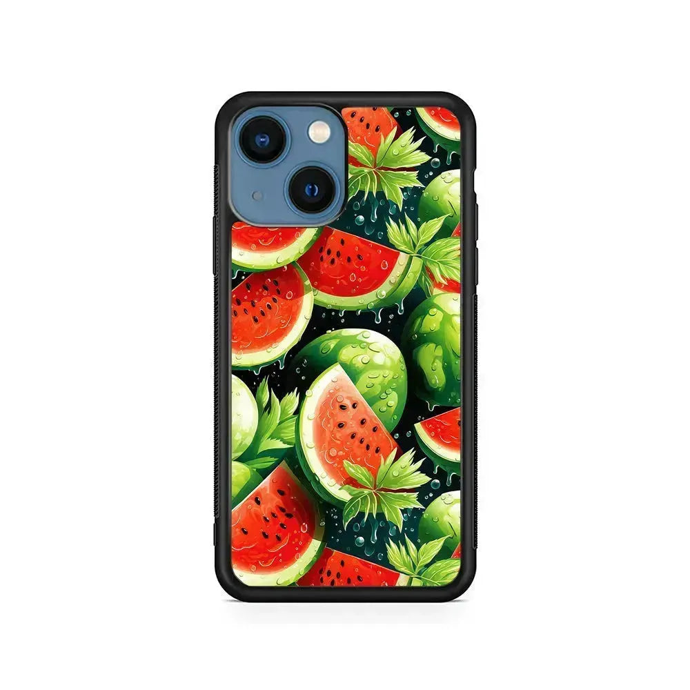Watermelon Summer Fresh Fruit iPhone 13 Mini Case-Rubber / Black (2D Case)-Xtracase
