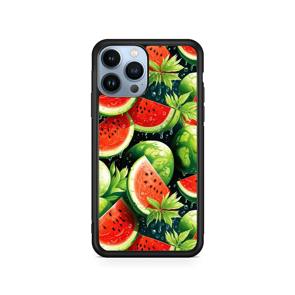 Watermelon Summer Fresh Fruit iPhone 13 Pro Case-Rubber / Black (2D Case)-Xtracase