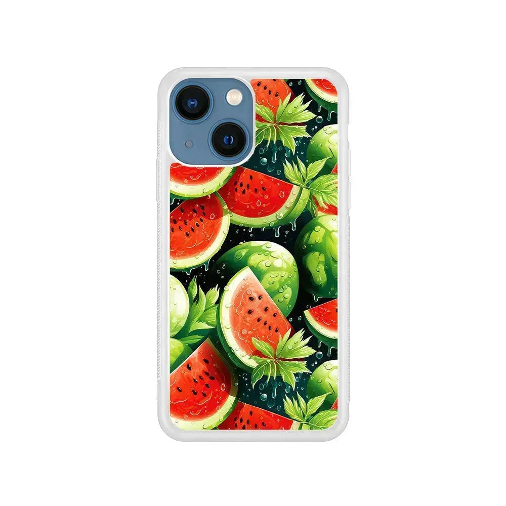 Watermelon Summer Fresh Fruit iPhone 13 Mini Case-Rubber / White (2D Case)-Xtracase