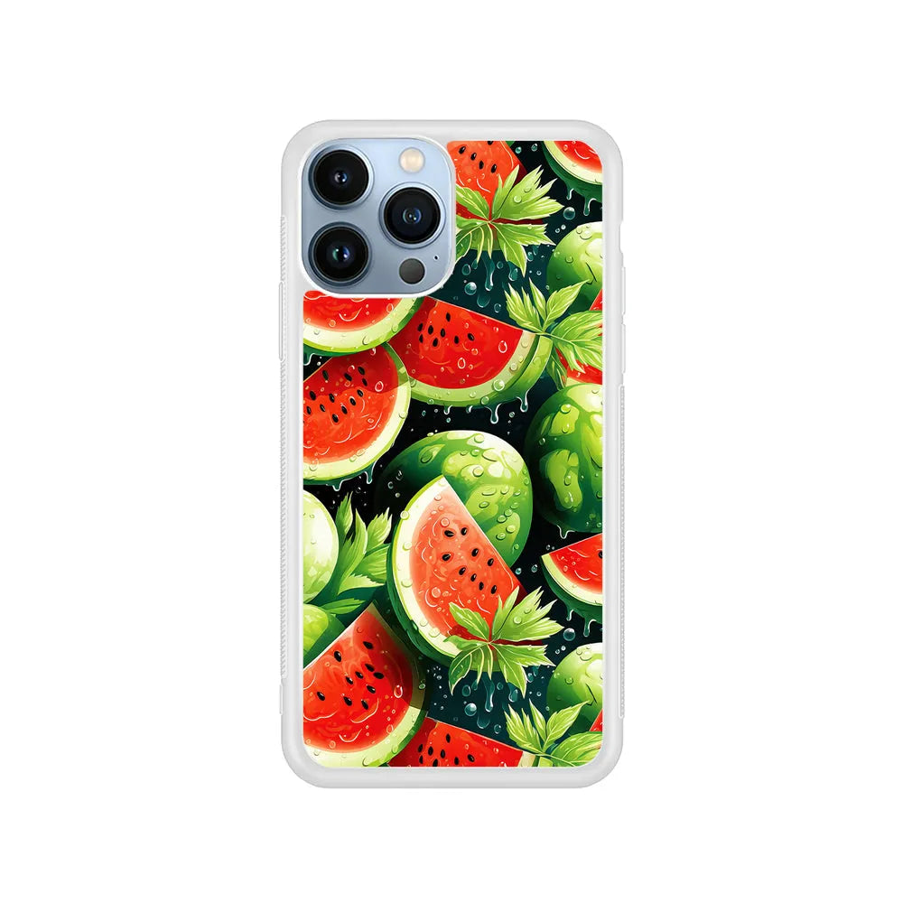 Watermelon Summer Fresh Fruit iPhone 13 Pro Case-Rubber / White (2D Case)-Xtracase