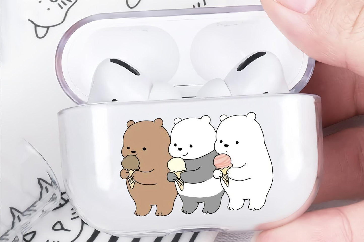 We Bare Bears Eat Ice Cream Apple Airpod Pro 2 Clear Case-Xtracase