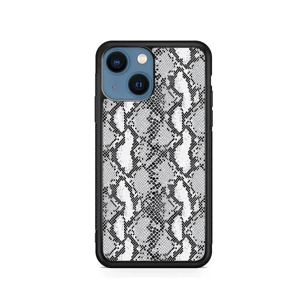 White Snake Skin Pattern iPhone 13 Mini Case-Rubber / Black (2D Case)-Xtracase