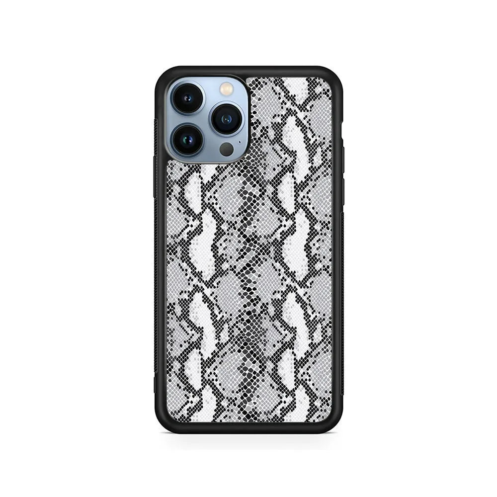 White Snake Skin Pattern iPhone 13 Pro Case-Rubber / Black (2D Case)-Xtracase