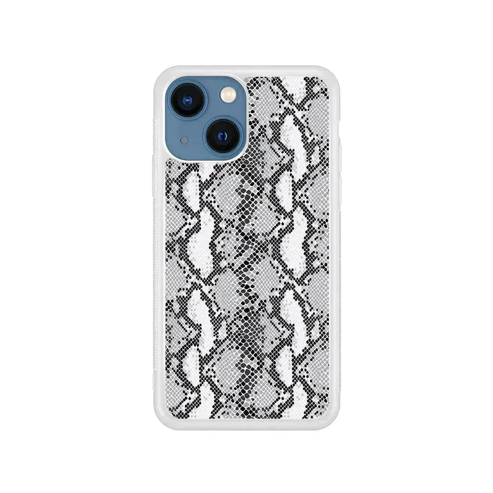 White Snake Skin Pattern iPhone 13 Mini Case-Rubber / White (2D Case)-Xtracase