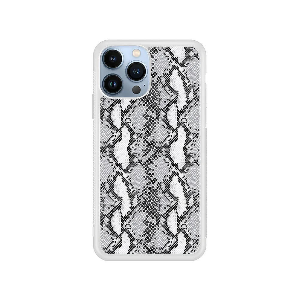 White Snake Skin Pattern iPhone 13 Pro Case-Rubber / White (2D Case)-Xtracase