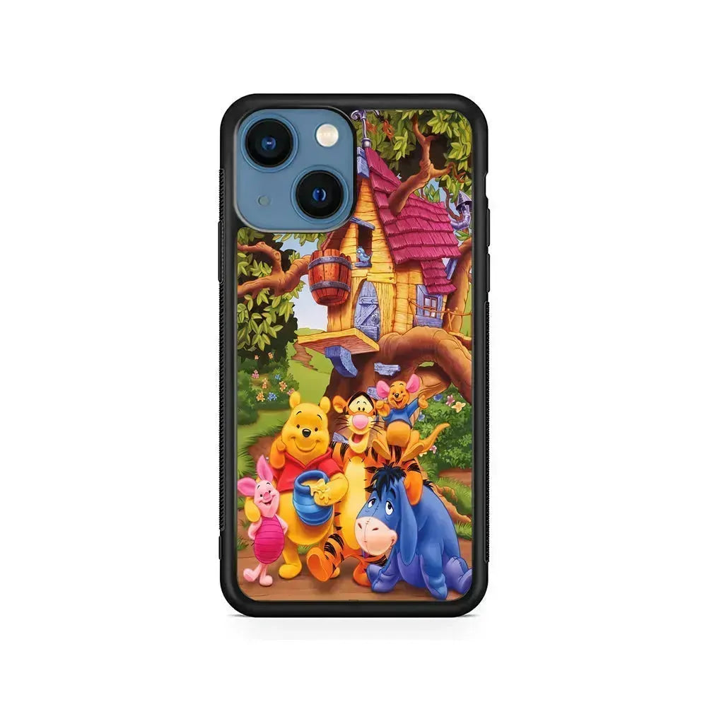 Winnie The Pooh Family Character iPhone 13 Mini Case-Rubber / Black (2D Case)-Xtracase