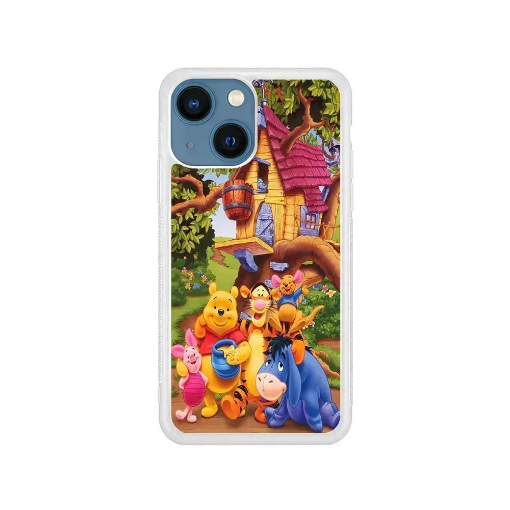 Winnie The Pooh Family Character iPhone 13 Mini Case-Rubber / White (2D Case)-Xtracase
