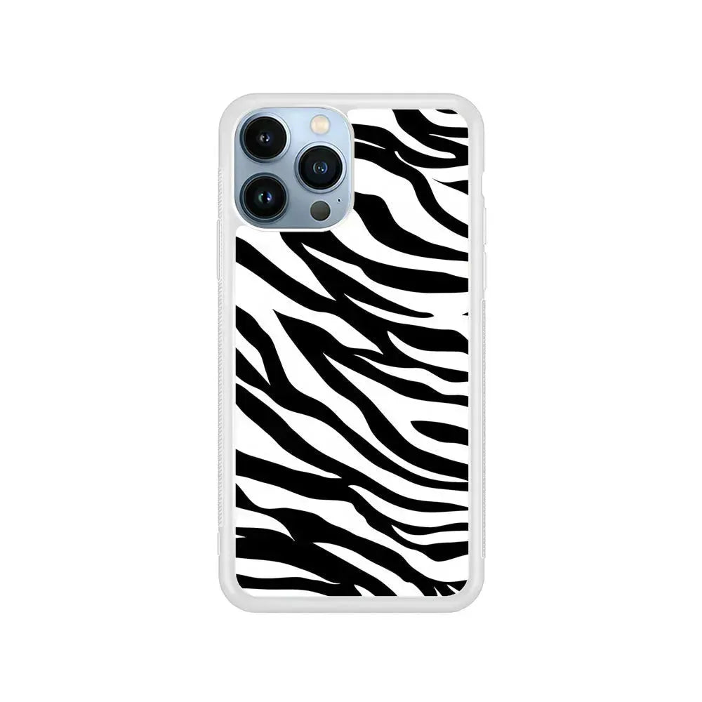 Zebra Skin Pattern iPhone 15 Pro Max Case-Rubber / White (2D Case)-Xtracase