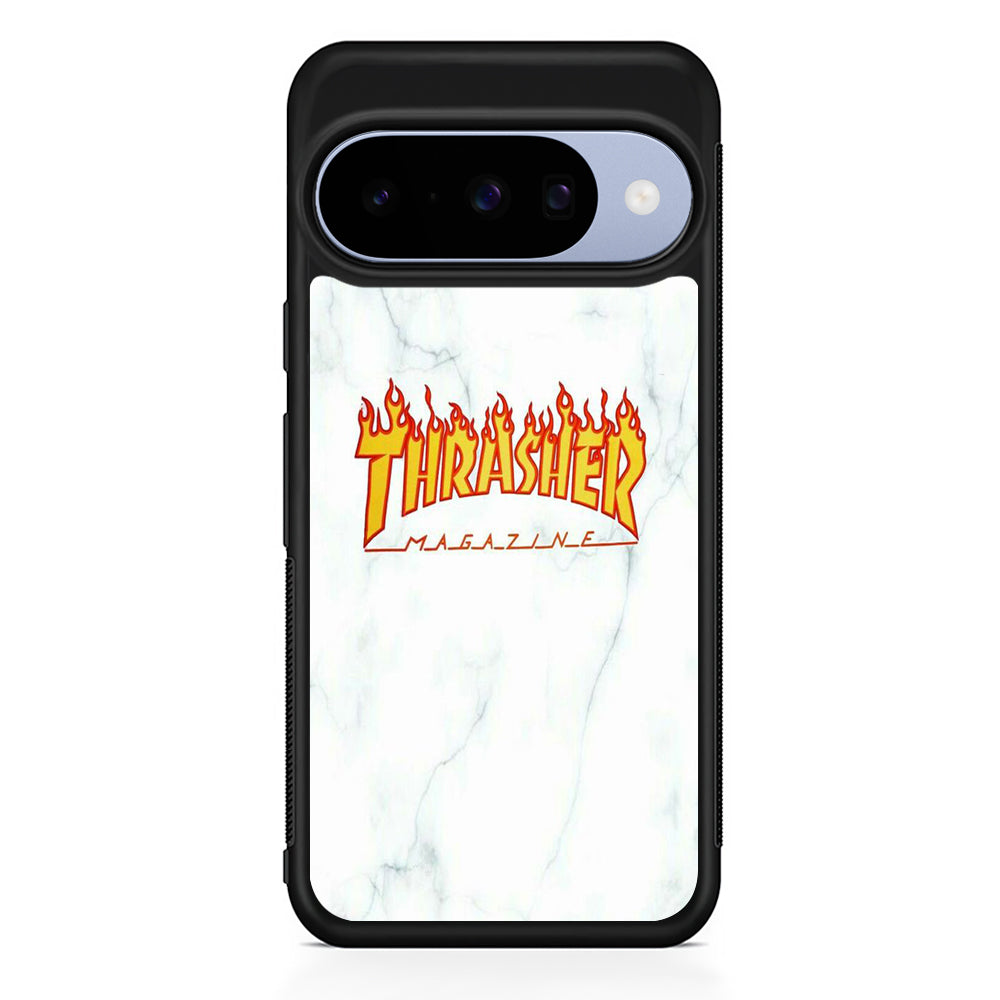 Thrasher White Marble Google Pixel 10 Case | Google Pixel 10 Rubber Protective Case