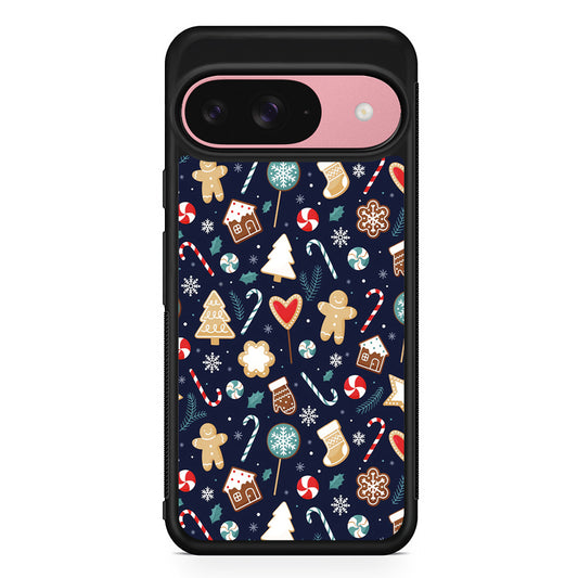 Christmas Ornaments Pattern Navy Google Pixel 9 Case | Google Pixel 9 Protective Rubber Case