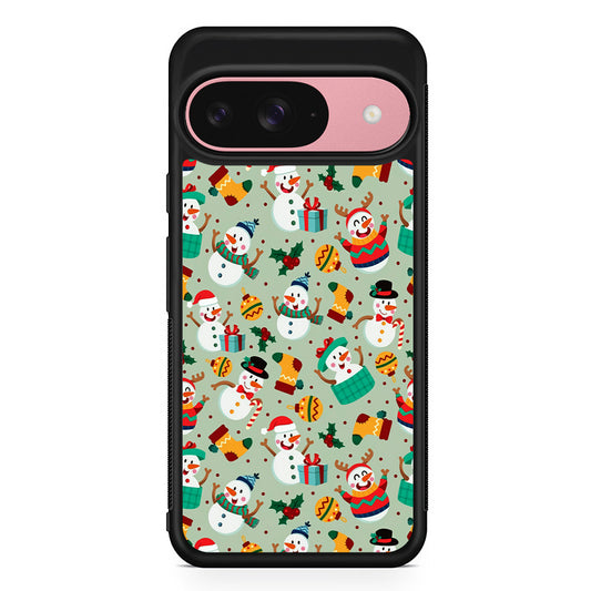Snowman Cartoon Christmas Pattern Google Pixel 9 Case | Google Pixel 9 Protective Rubber Case