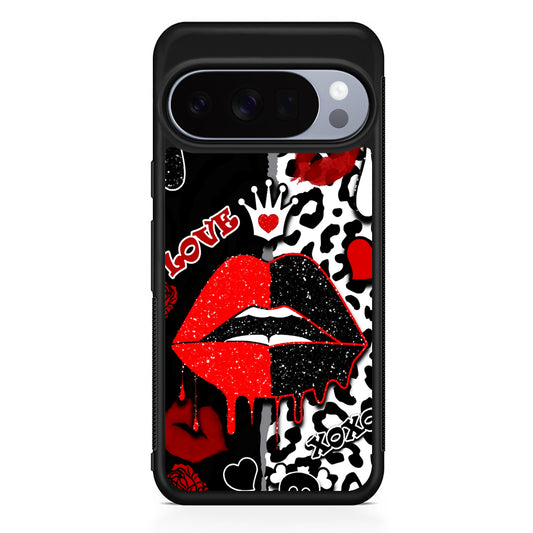 Girly Red Black Lips Kiss Google Pixel 10 Pro Case | Slim Google Pixel 10 Pro Rubber Case