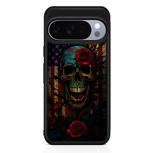 American Flag Skulls and Flower Google Pixel 10 Pro Case | Slim Google Pixel 10 Pro Rubber Case