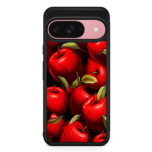 A Red Apple with Leaves Google Pixel 9 Case | Google Pixel 9 Protective Rubber Case