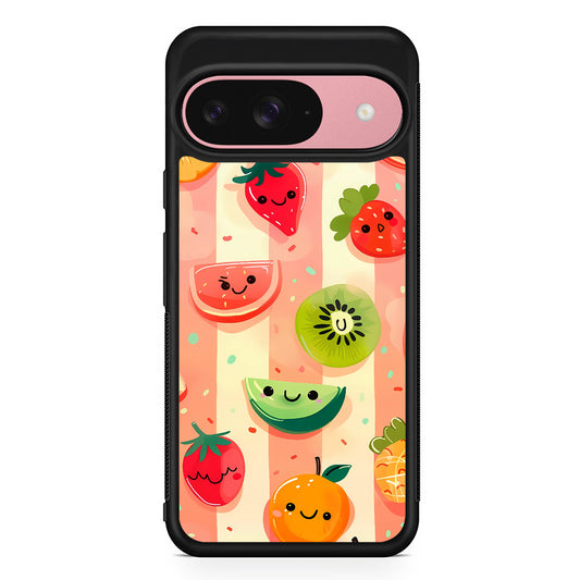 Colorful Fruit Cartoon Stripe Google Pixel 9 Case | Google Pixel 9 Protective Rubber Case