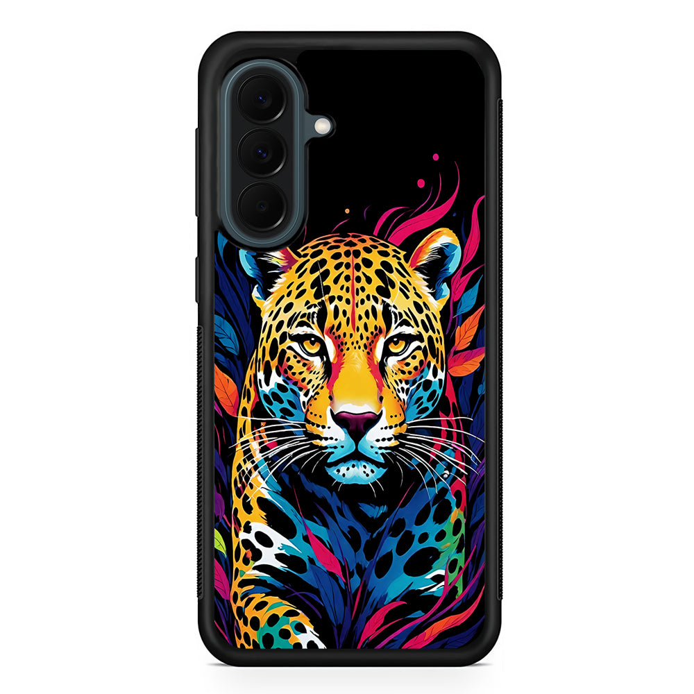 A Colorful Leopard on The Hunt Samsung Galaxy A37 Case | Samsung Galaxy A37 Rubber Phone Case