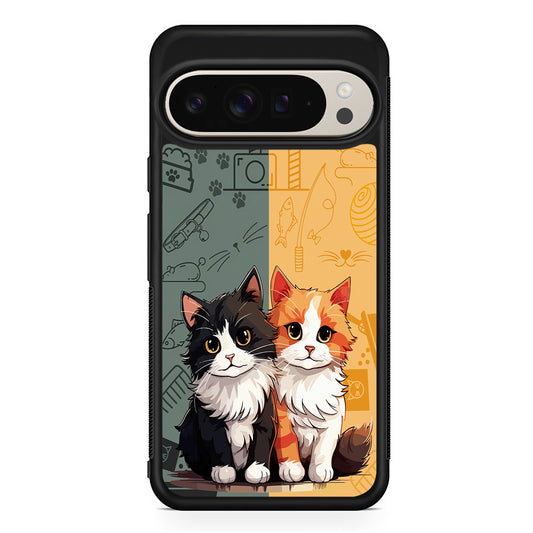 Two Cute Cats Kawai Google Pixel 9 Pro Case | Slim Protective Cover