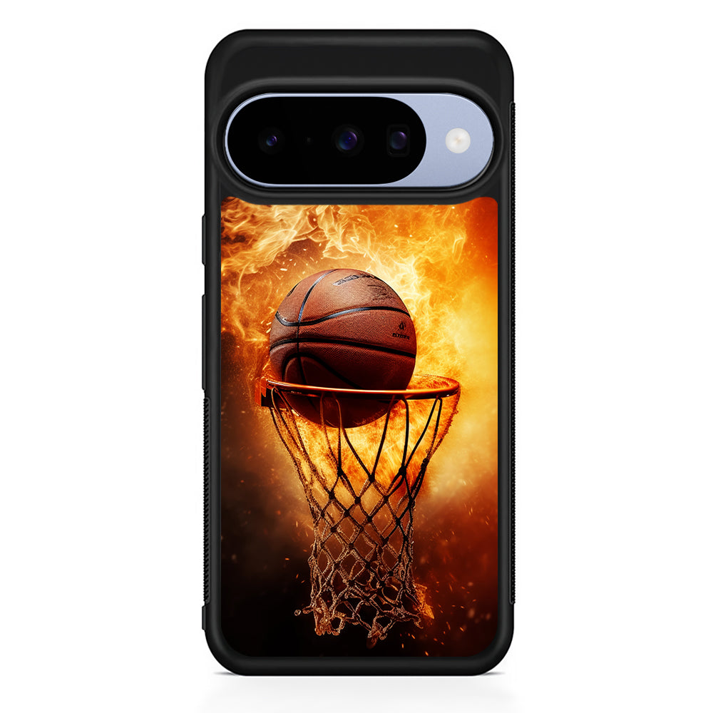 Basketball Ball on Fire Google Pixel 10 Case | Google Pixel 10 Rubber Protective Case