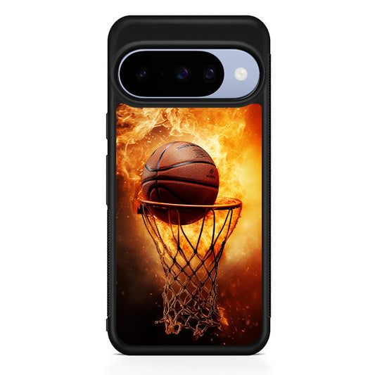 Basketball Ball on Fire Google Pixel 10 Case | Google Pixel 10 Rubber Protective Case