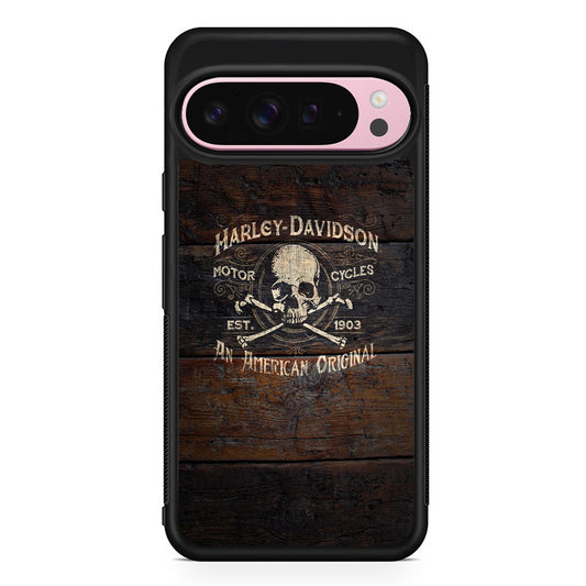 Harley Davidson Skull Logo In Wood Google Pixel 9 Pro XL Case | Protective Cover