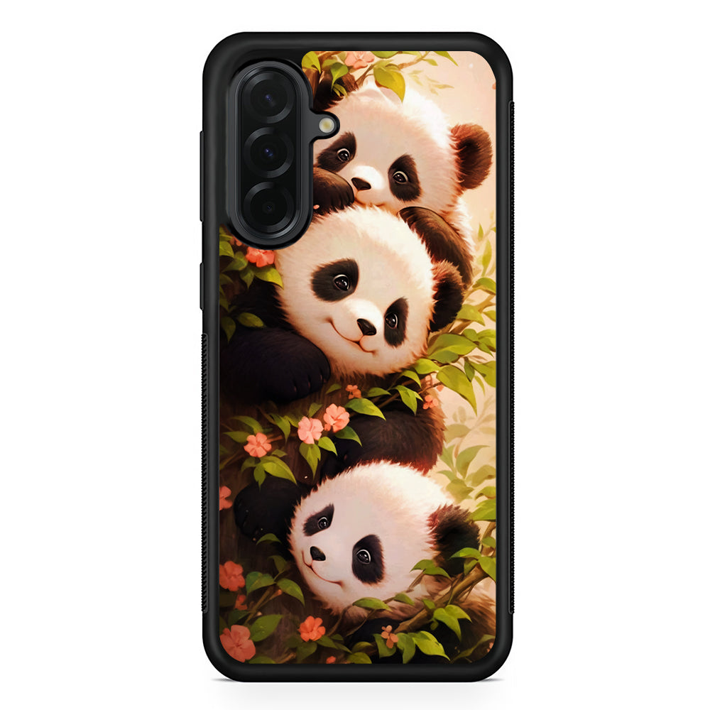 Three Cute Pandas Hiding Samsung Galaxy A36 Case | Protective Rubber Cover