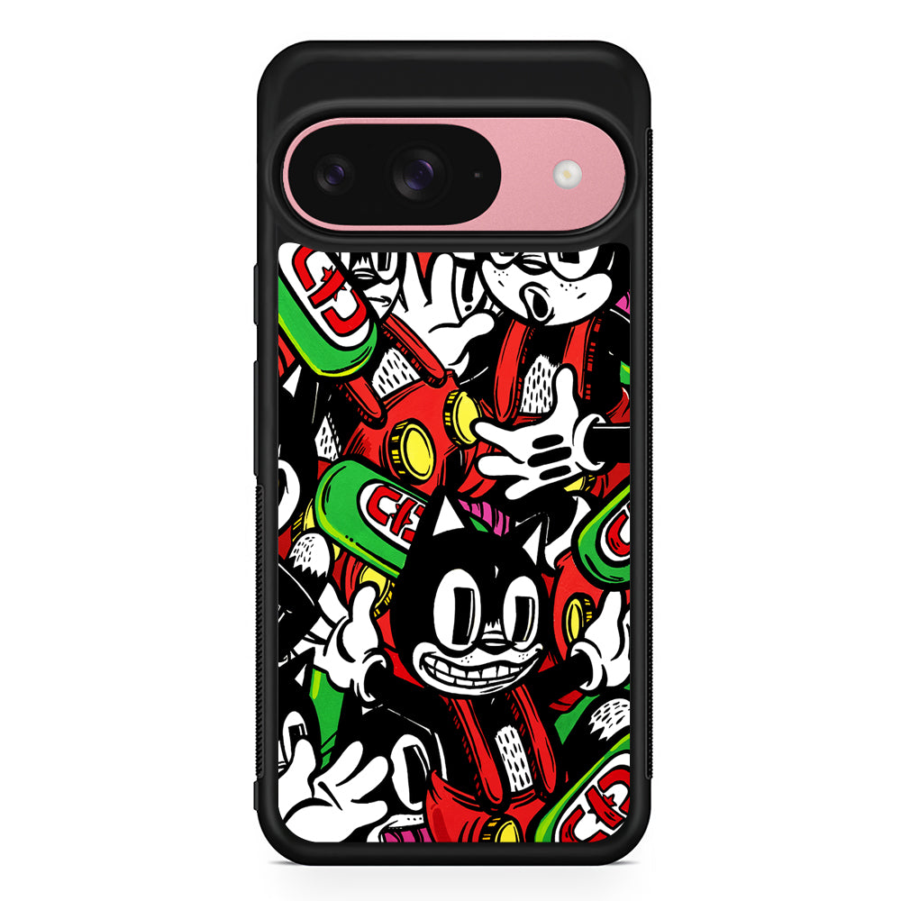 Felix The Cat Club Party Google Pixel 9 Case | Google Pixel 9 Protective Rubber Case