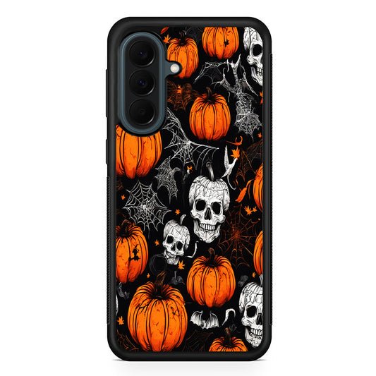 Halloween Skull and Spider Webs Samsung Galaxy A37 Case | Samsung Galaxy A37 Rubber Phone Case