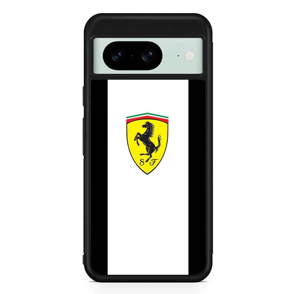 Ferrari White Stripe Emblem Google Pixel 8 Case | Durable Protective Cover for Google Pixel 8