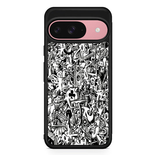 Graffiti Doodle Monokrom Google Pixel 9 Case | Google Pixel 9 Protective Rubber Case