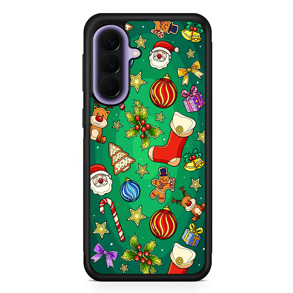 Christmas Ornaments Pattern Green Samsung Galaxy A57 Case | Slim Samsung Galaxy A57 Rubber Case