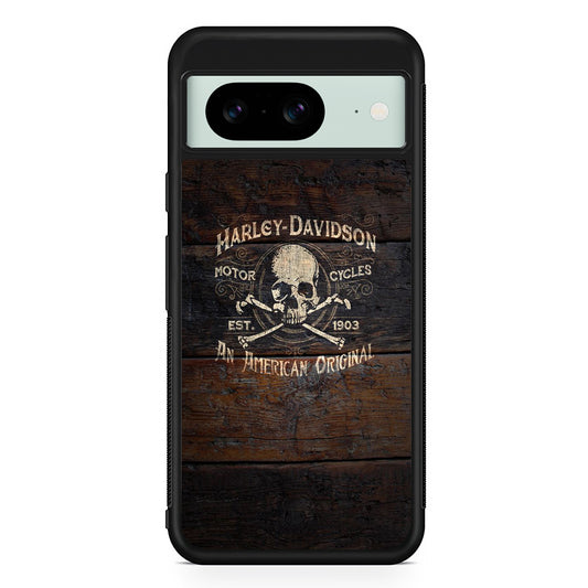 Harley Davidson Skull Logo In Wood Google Pixel 8 Case | Slim Rubber Case for Google Pixel 8