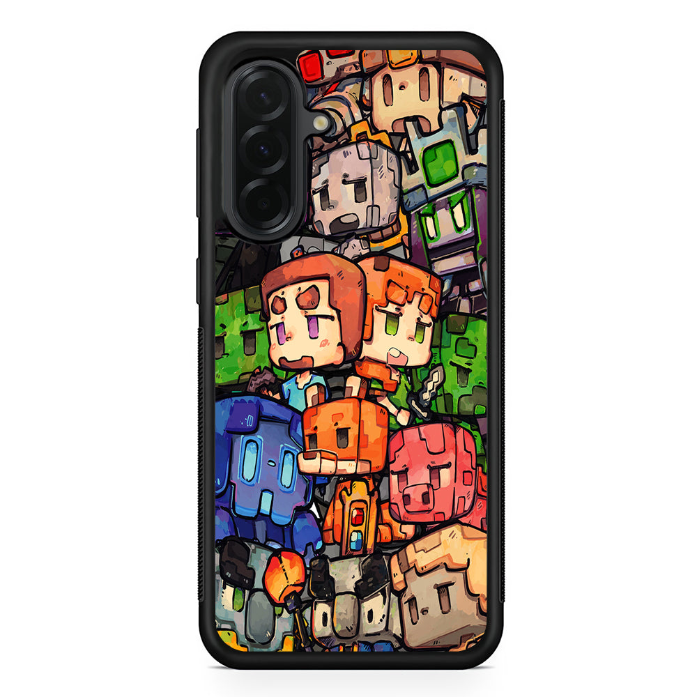 Minicraft Characters Drawing Samsung Galaxy A36 Case | Protective Rubber Cover