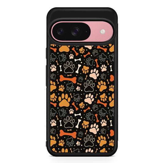 Dog Footprints and Bones Google Pixel 9 Case | Google Pixel 9 Protective Rubber Case