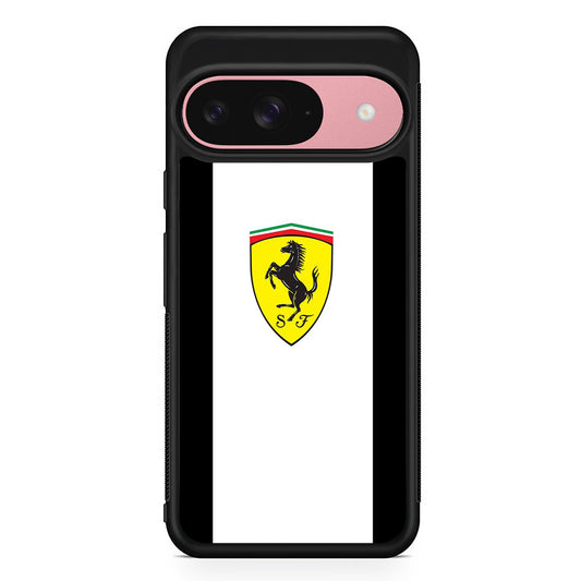 Ferrari White Stripe Emblem Google Pixel 9 Case | Google Pixel 9 Protective Rubber Case