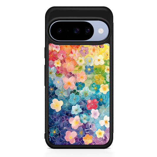 Artistic Rainbow Flower Pattern Google Pixel 10 Case | Google Pixel 10 Rubber Protective Case