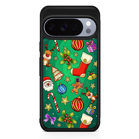 Christmas Ornaments Pattern Green Google Pixel 10 Pro Case | Slim Google Pixel 10 Pro Rubber Case
