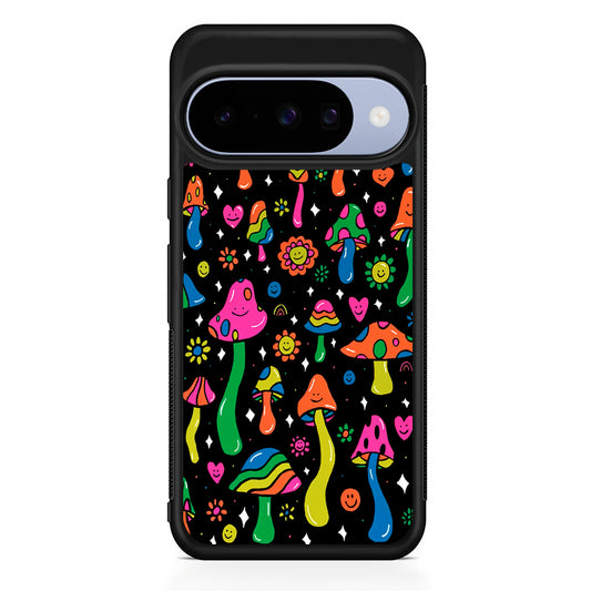 Various Mushrooms Smile Colorful Google Pixel 10 Case | Google Pixel 10 Rubber Protective Case