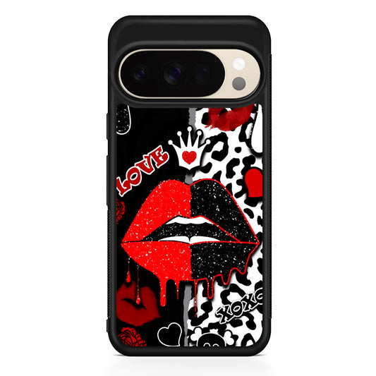 Girly Red Black Lips Kiss Google Pixel 10 Pro XL Case | Slim Google Pixel 10 Pro XL Protective Case