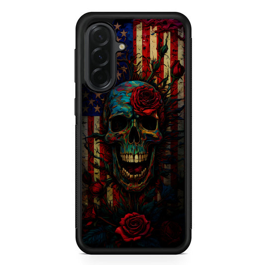 American Flag Skulls and Flower Samsung Galaxy A36 Case | Protective Rubber Cover