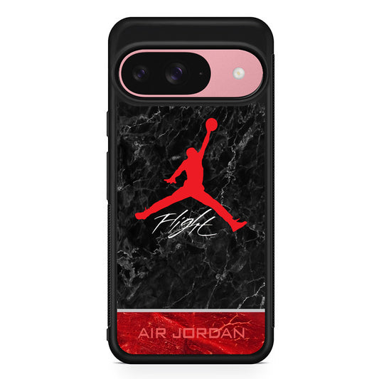 Air Jordan Flight Black Marble Google Pixel 9 Case | Google Pixel 9 Protective Rubber Case