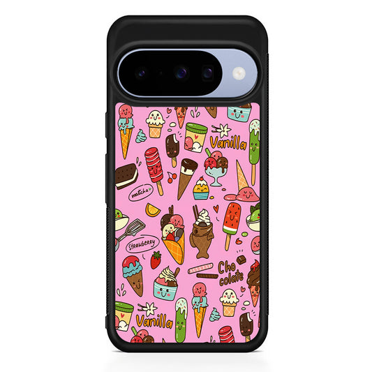 Ice Cream Doodle Cartoon Google Pixel 10 Case | Google Pixel 10 Rubber Protective Case