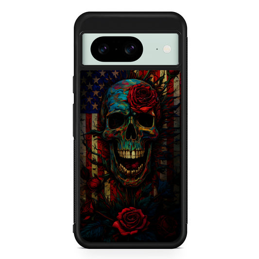 American Flag Skulls and Flower Google Pixel 8 Case | Durable Protective Cover for Google Pixel 8