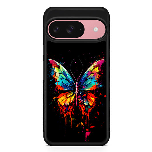 Colorful Butterfly Painting on Black Google Pixel 9 Case | Google Pixel 9 Protective Rubber Case