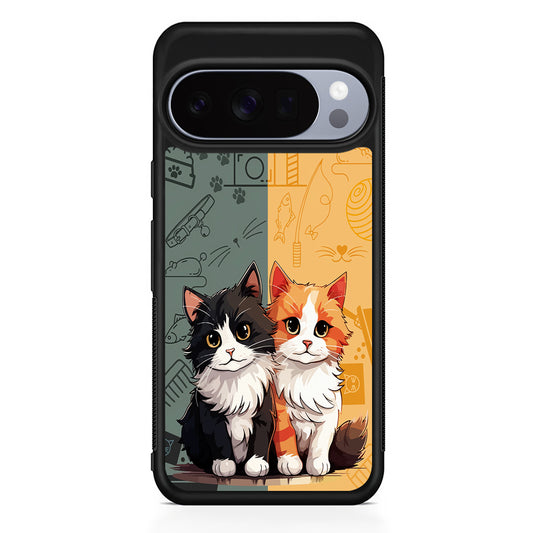 Two Cute Cats Kawai Google Pixel 10 Pro Case | Slim Google Pixel 10 Pro Rubber Case