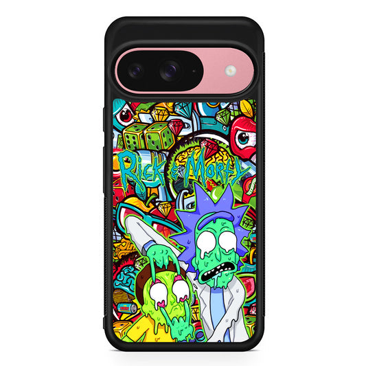 Rick and Morty Melt in Doodle Google Pixel 9 Case | Google Pixel 9 Protective Rubber Case