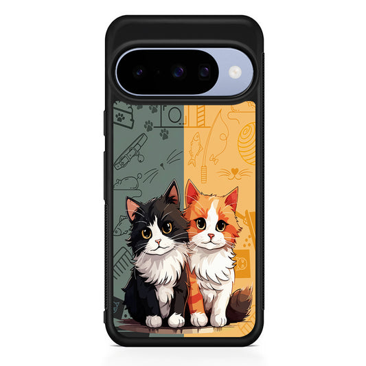 Two Cute Cats Kawai Google Pixel 10 Case | Google Pixel 10 Rubber Protective Case