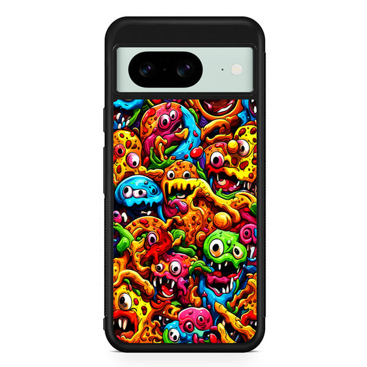 Colorful Monster Doodle Pizza Google Pixel 8 Case | Durable Protective Cover for Google Pixel 8