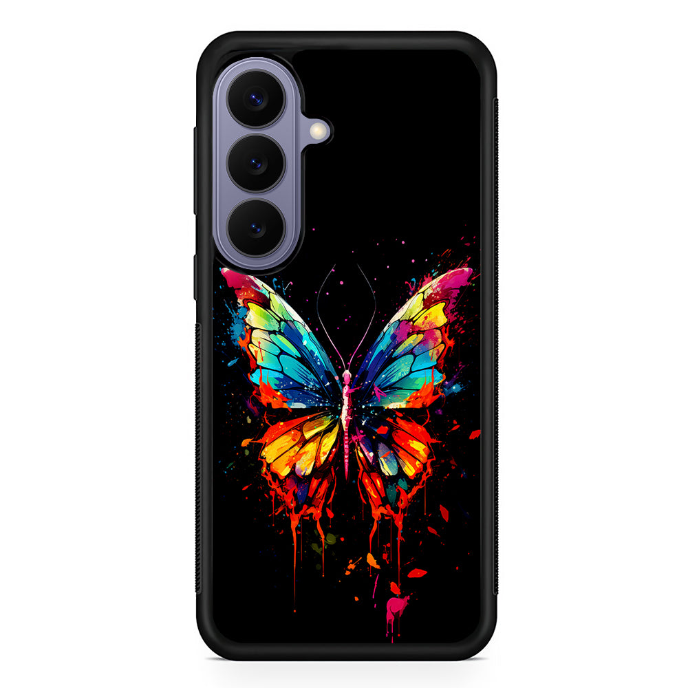 Colorful Butterfly Painting on Black Samsung Galaxy S26 Case | Durable Rubber Case for Samsung Galaxy S26